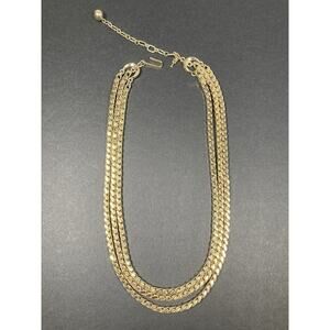 Crown Trifari Vintage Gold Tone 3 - Strand Chain Necklace 18” Signed